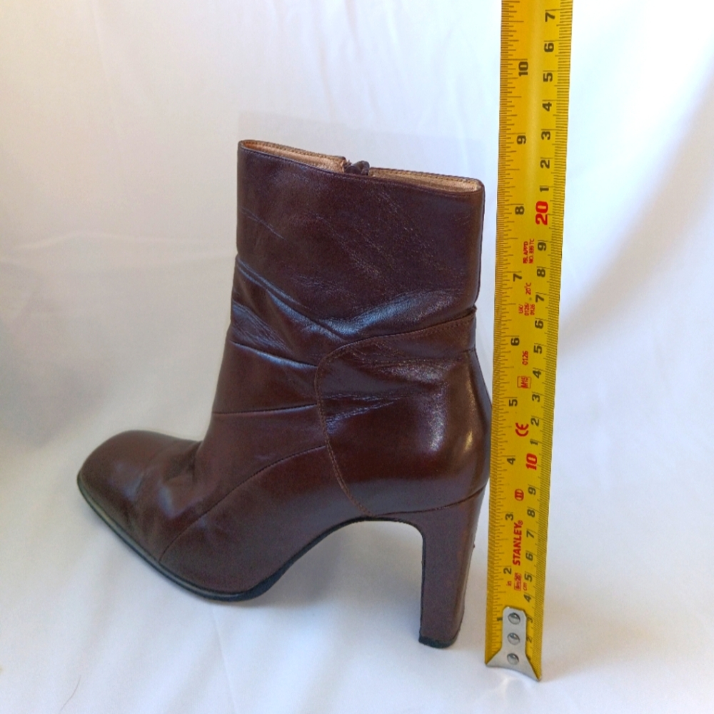 3.5" Heels Brown Real-Leather Ankle Zipper Boots - Picture 16 of 16
